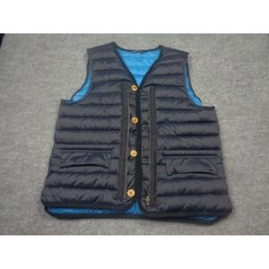 Barbour Vest Mens L Blue Baffle Quilted Down Puffer Button Full Zip Tweed Bedale